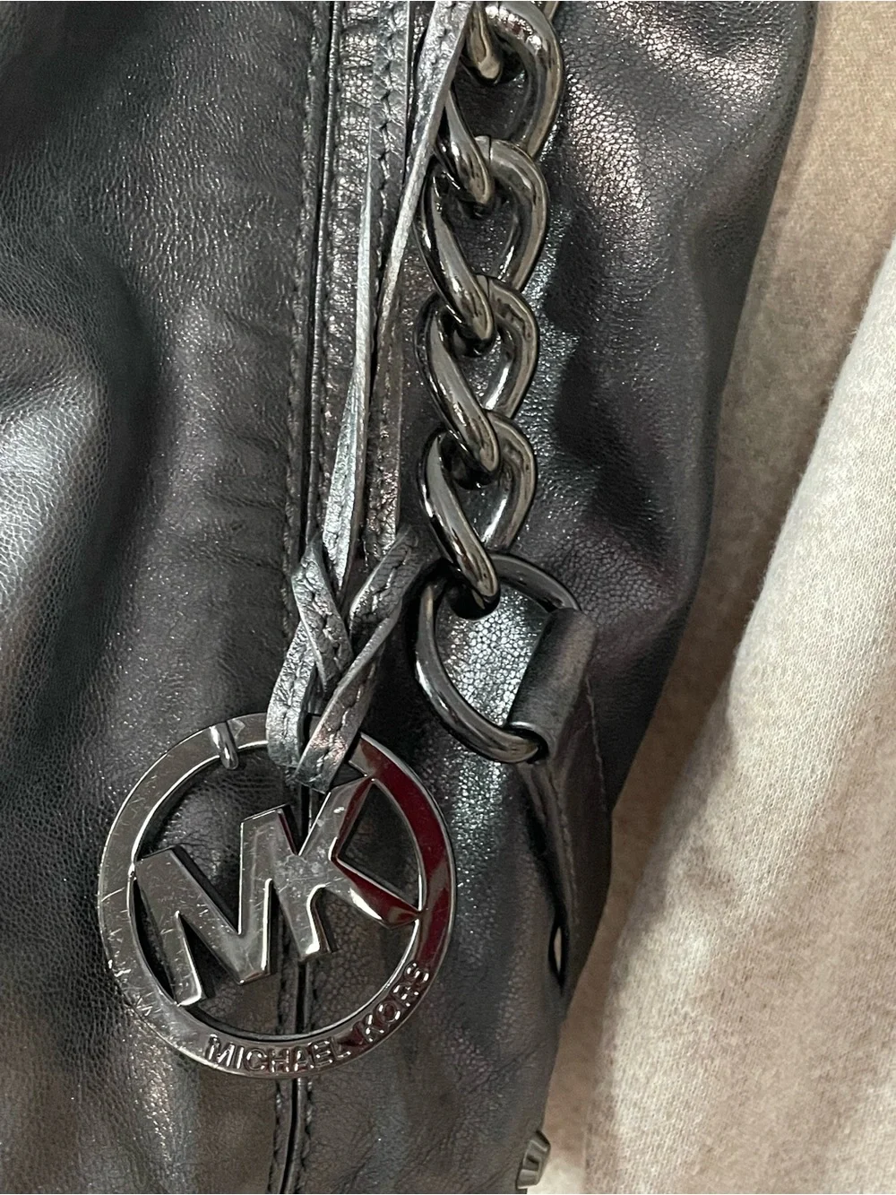Michael Kors Camden Grommet Leather Hobo Bag Gunmetal Metallic Gray